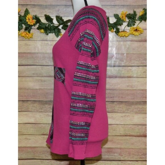 VOCAL Women's M Embellished Cross Waffle Knit Long Sleeve Thermal Biker Top - Picture 7 of 12